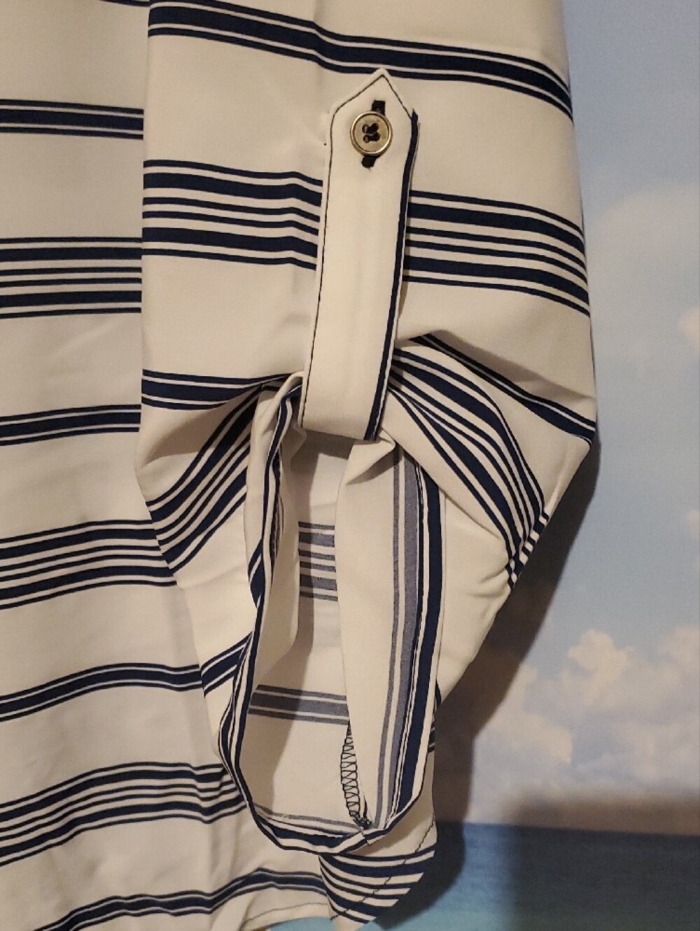 NY Collection White & Navy Striped Button-Down Polo Shirt - Picture 5 of 9